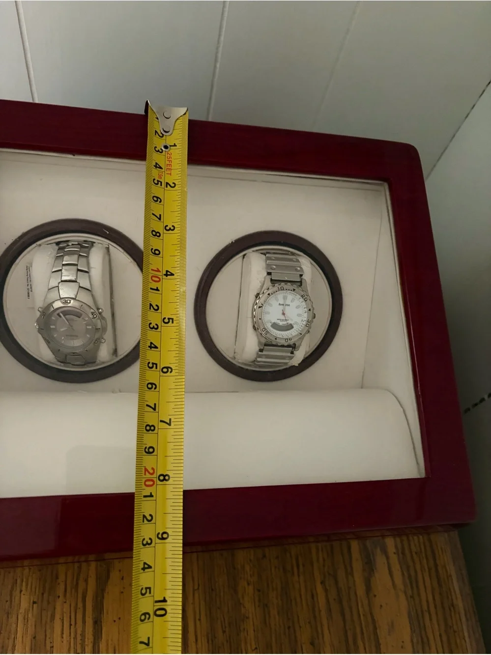 Watch Winder Box, 4-Slot, Lacquered Wood, Glass Display, Automatic